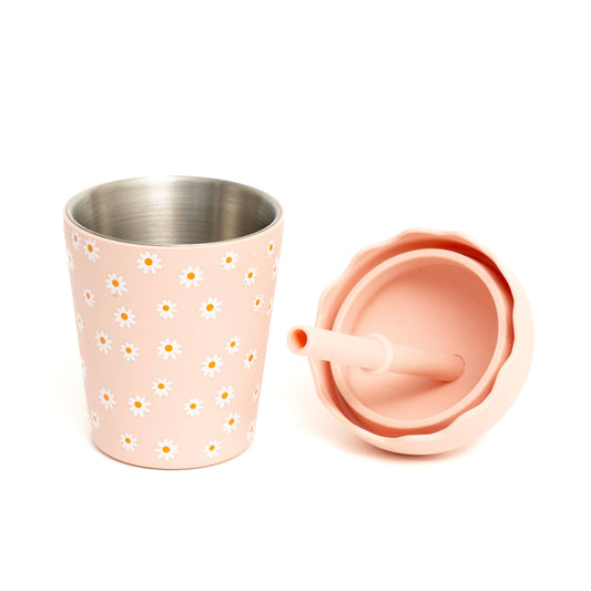 Pink Daisy Mini Smoothie Cup & Straw 200ml - Chino Club