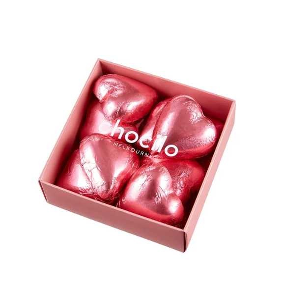 Chocilo ~ 10 Pack Foiled Hearts in Milk Chocolate Gift Box