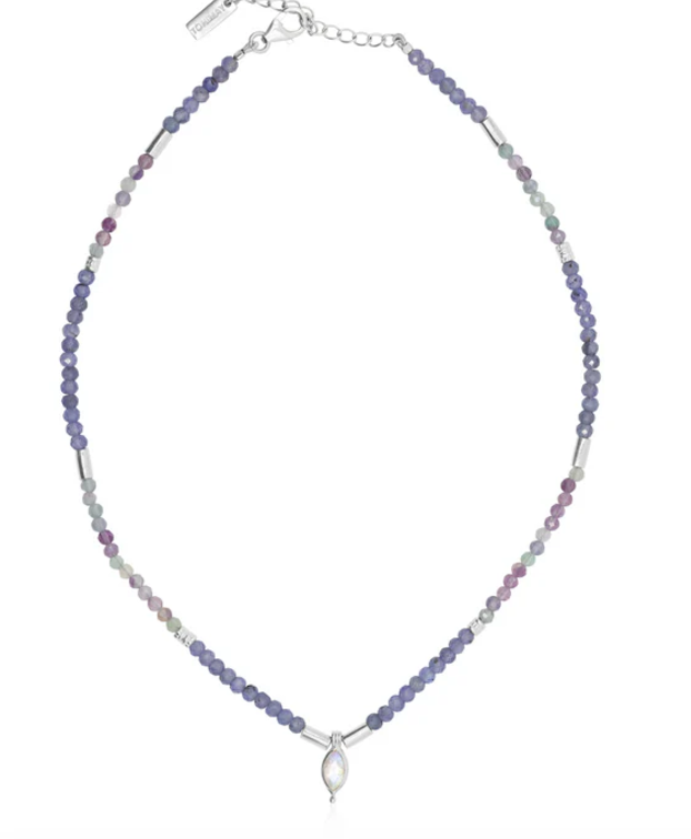 Theia Tanzanite & Fluorite Silver Beaded Necklace - Toni May