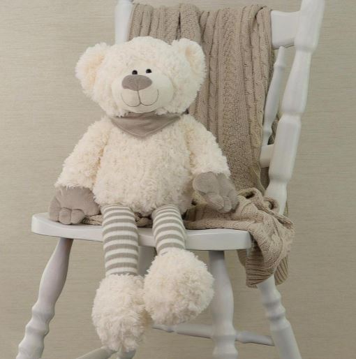 Teddy Bear - White & Grey Stripe