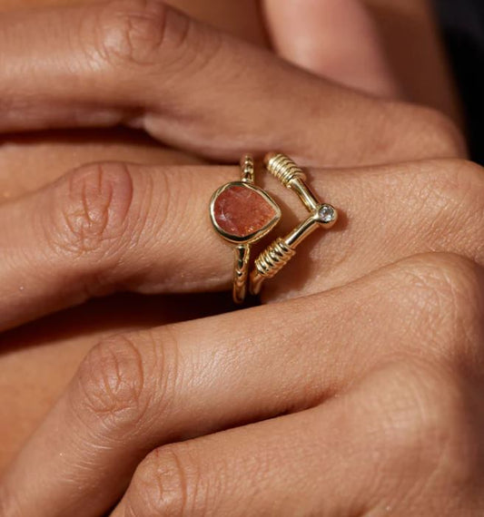 Banded Chevron Gold Stacker Ring - Toni May