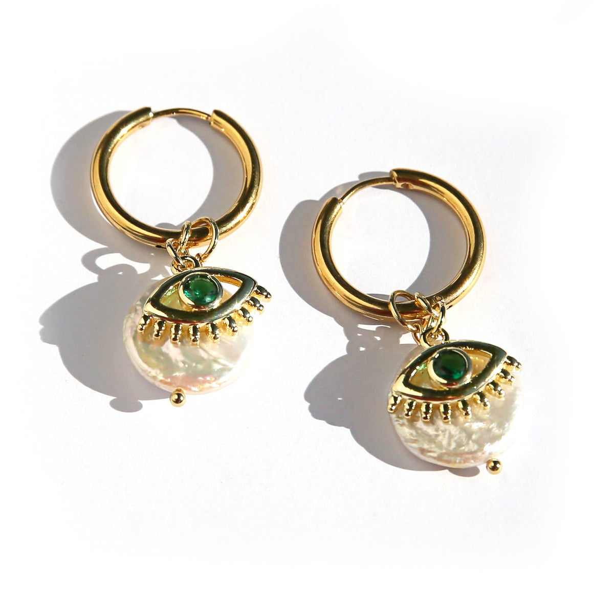 Green Eye Huggie Hoop Earrings - Kingston Jewellery