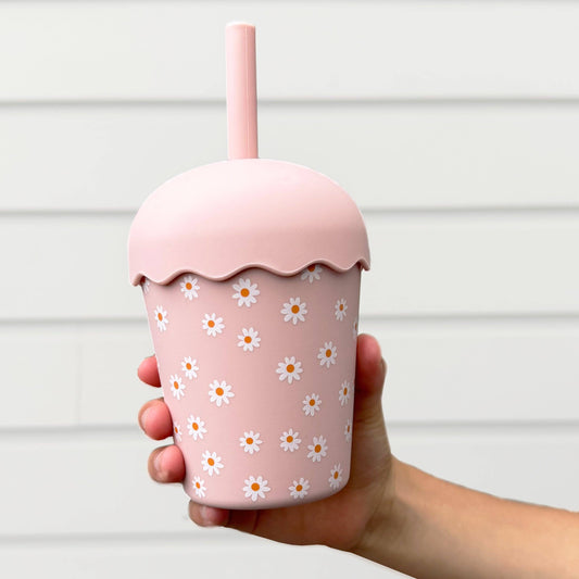 Pink Daisy Mini Smoothie Cup & Straw 200ml - Chino Club