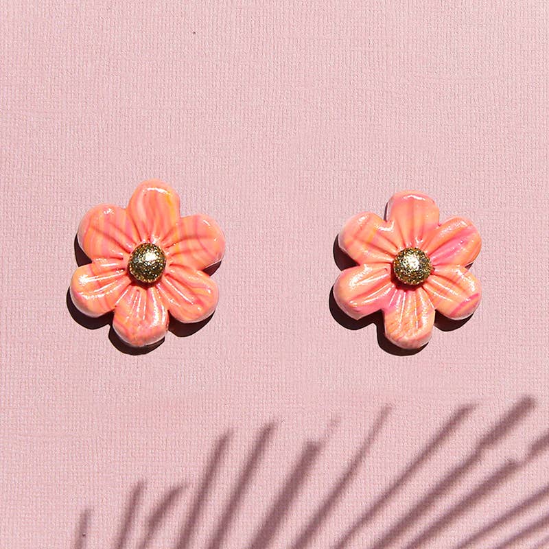 Large Peach Daisy Studs - Kingston Jewellery