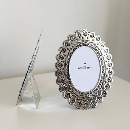 Faux Tin ~ Oval travel/desk photo frame ~ Silver
