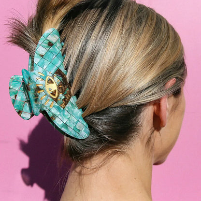 Hair Claw Clip Teal Check - Kingston Jewellery
