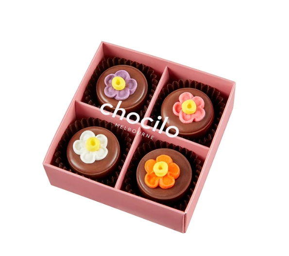 Chocilo ~ 4 Pack Flower Pot Praline Milk Chocolates Gift Box