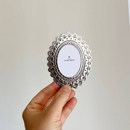 Faux Tin ~ Oval travel/desk photo frame ~ Silver