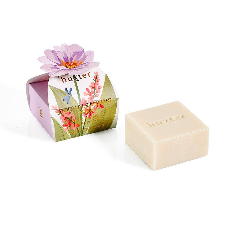 Body Cleansing Bar Gift Box - Mauve Flower - White Florals & French Pear - Huxter