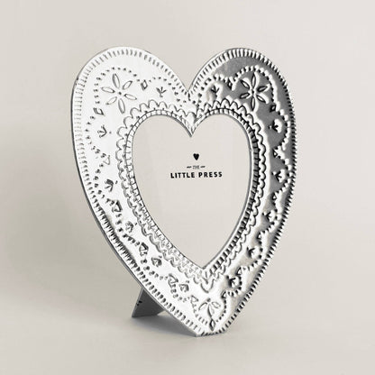 Faux Tin ~ Heart travel/desk photo frame ~ Silver