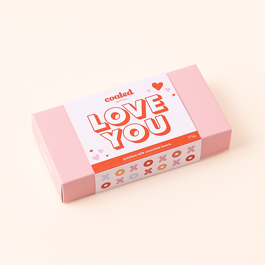 LOVE YOU Gift Box with Milk Chocolate Hearts - Coated