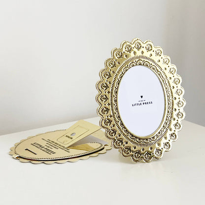 Faux Tin ~ Oval travel/desk photo frame ~ Gold