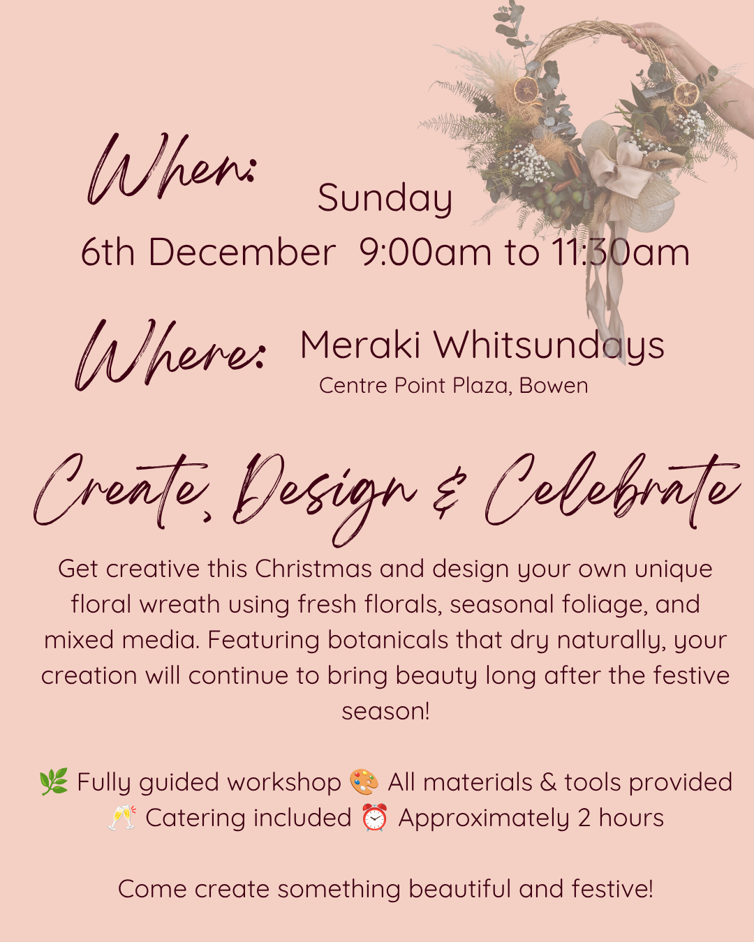 Fresh Floral Wreath Workshop Sunday 6th December 9:00am