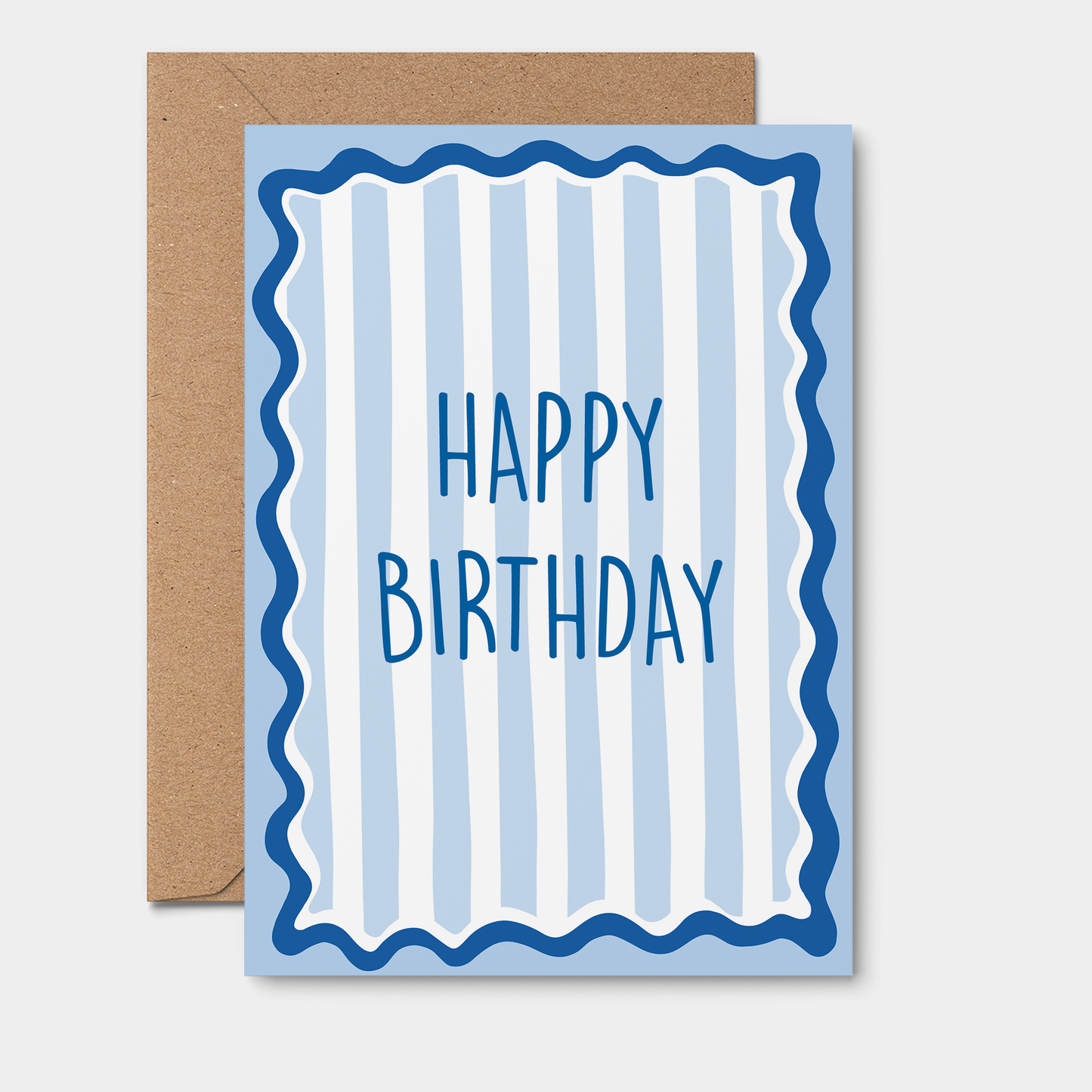 Happy Birthday - Blue Stripe and Wavy
