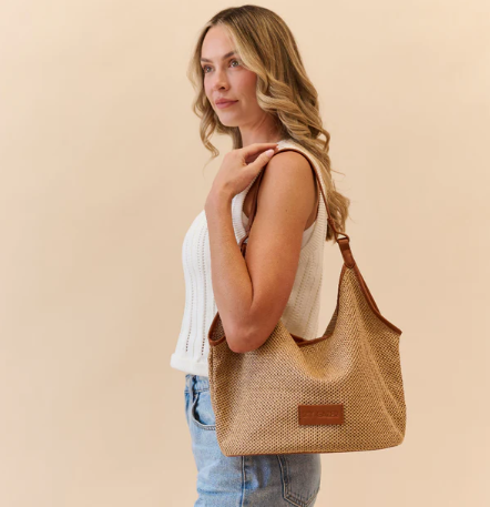 2-in-1 Luxe Shoulder Bag & Clutch- Tan by Sky Gazer