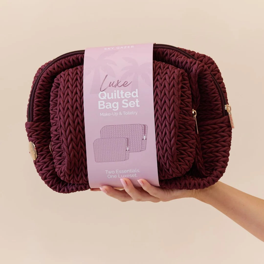 Luxe Quilted Make-Up & Toiletry Bag Set - Sky Gazer