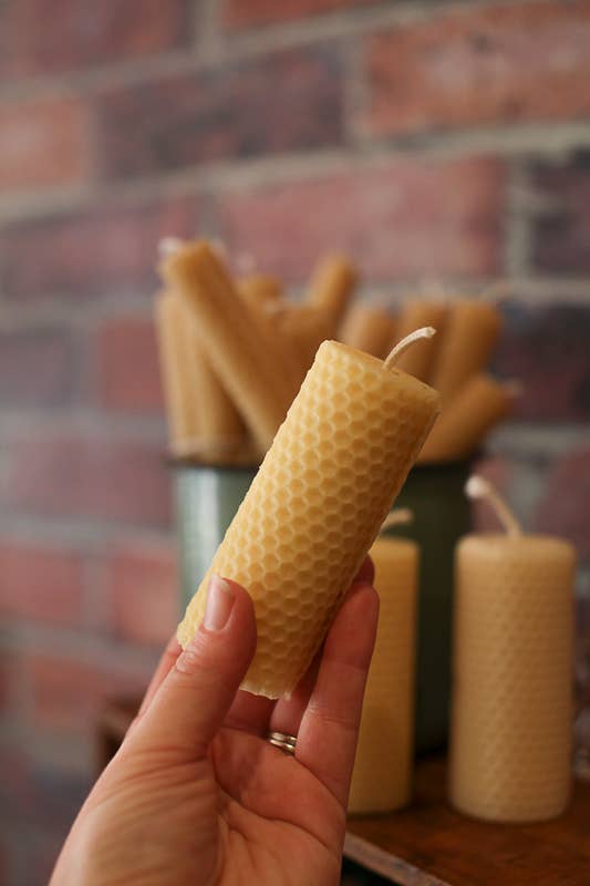 Beeswax rolled candle - 12cm tall