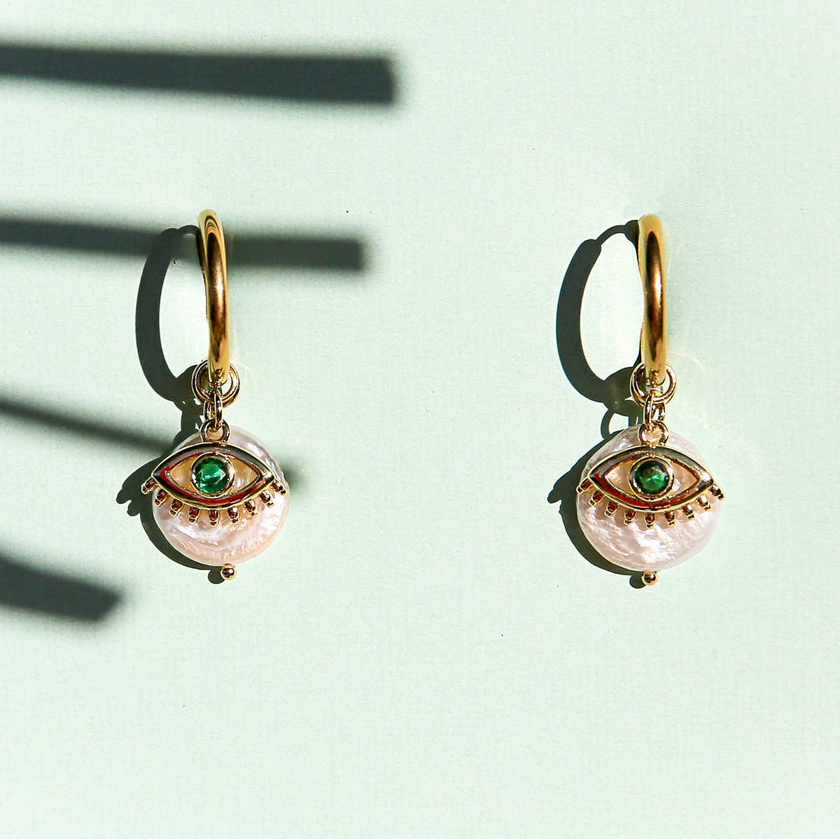 Green Eye Huggie Hoop Earrings - Kingston Jewellery