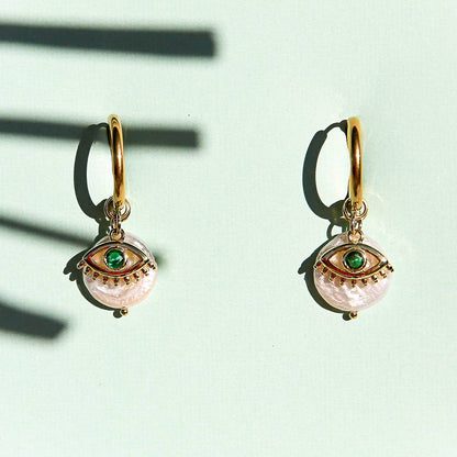 Green Eye Huggie Hoop Earrings - Kingston Jewellery