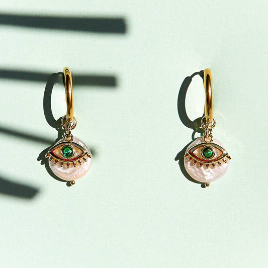 Green Eye Huggie Hoop Earrings - Kingston Jewellery