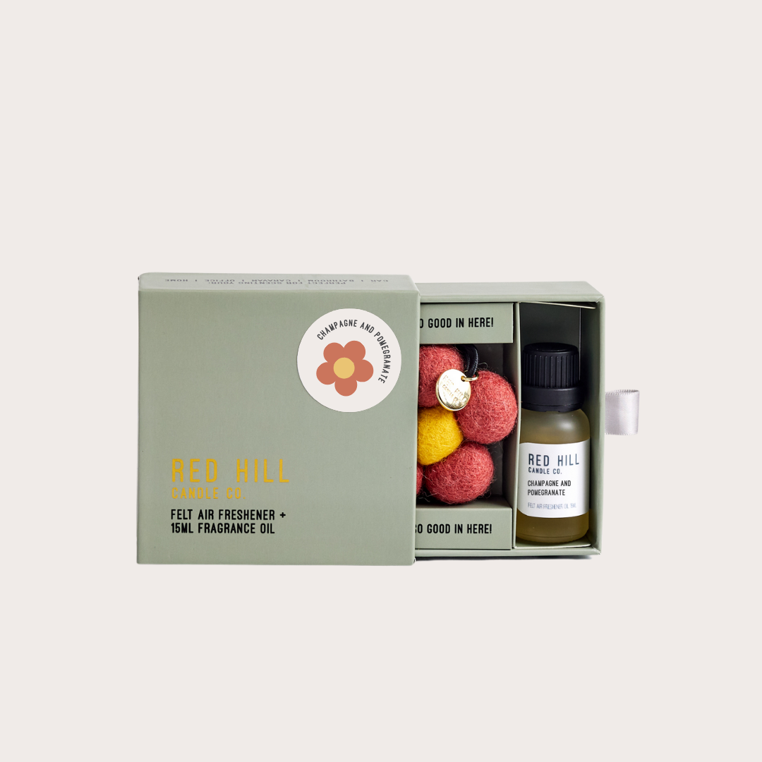Champagne & Pomegranate Felt Flower Air Freshener - Red Hill Candle Co.