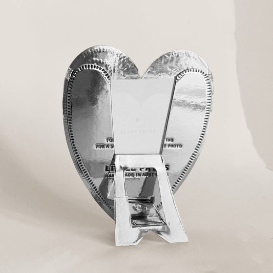 Faux Tin ~ Heart travel/desk photo frame ~ Silver