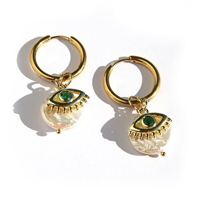 Green Eye Huggie Hoop Earrings - Kingston Jewellery